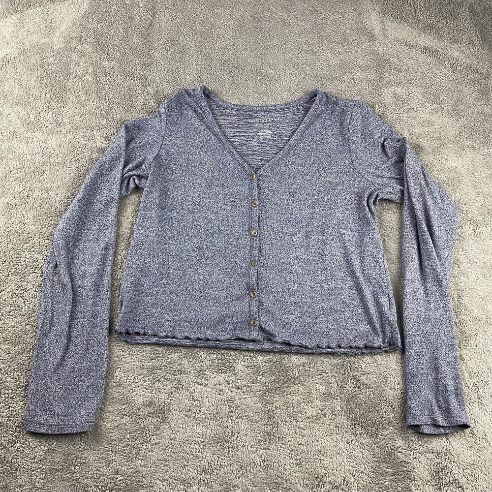 American Eagle Soft and Sexy Plush Cropped Cardigan Womens Medium Gray‎ Sweater